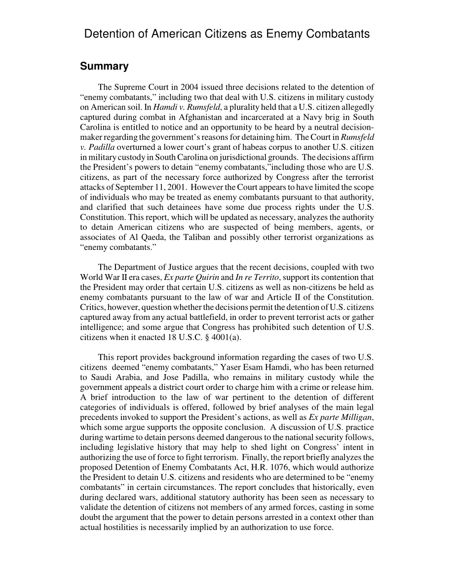 [20050331]RL31724_作为敌方战斗人员拘留美国公民.pdf_第2页