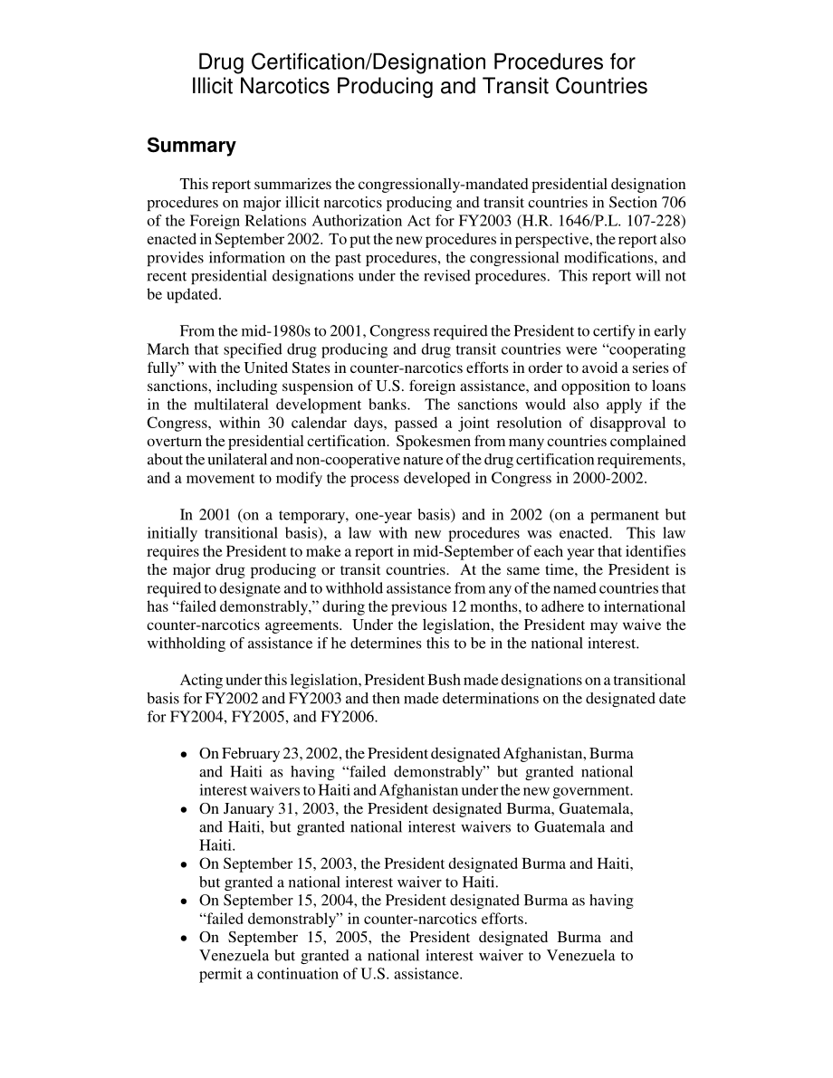 [20050920]RL32038_非法麻醉品生产国和过境国的药物认证指定程序.pdf_第2页