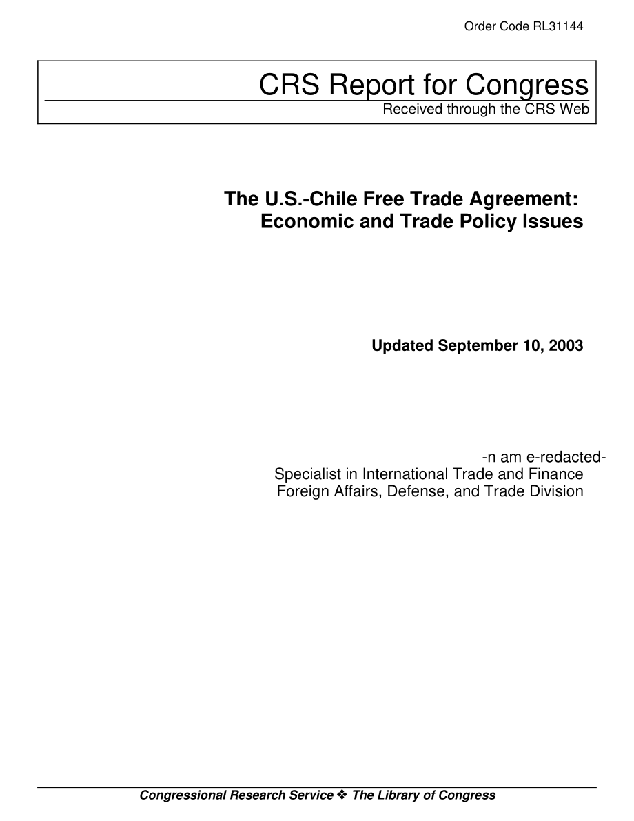 [20030910]RL31144_美国-智利自由贸易协定：经济和贸易政策问题.pdf_第1页