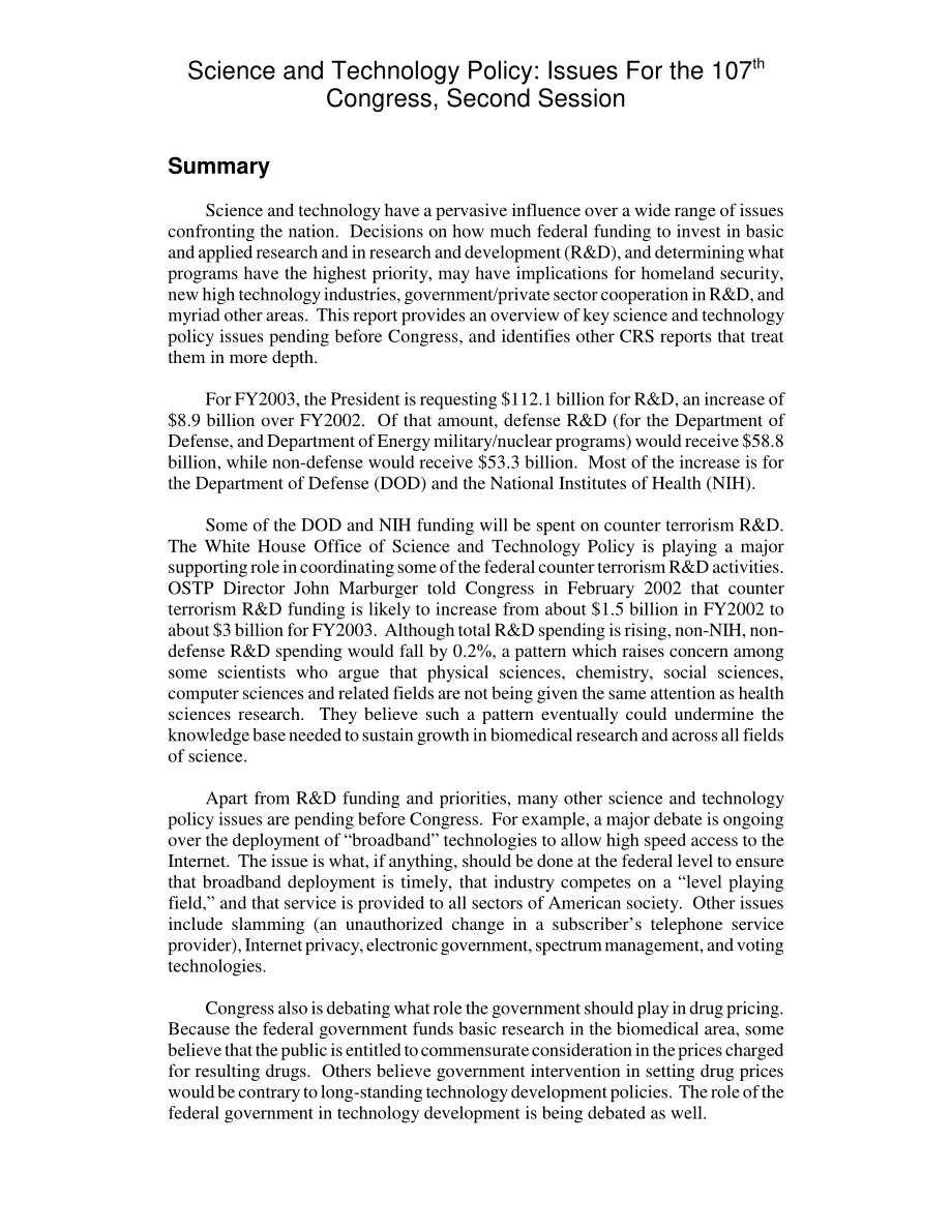 [20020822]RL31352_科学技术政策：第107届国会第二届会议议题.pdf_第2页