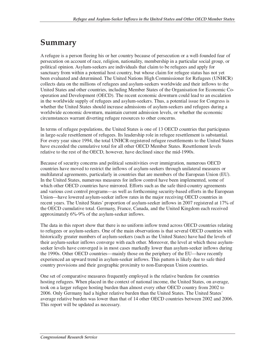 [20090106]R40117_美国和其他经合组织成员国的难民和寻求庇护者流入.pdf_第2页