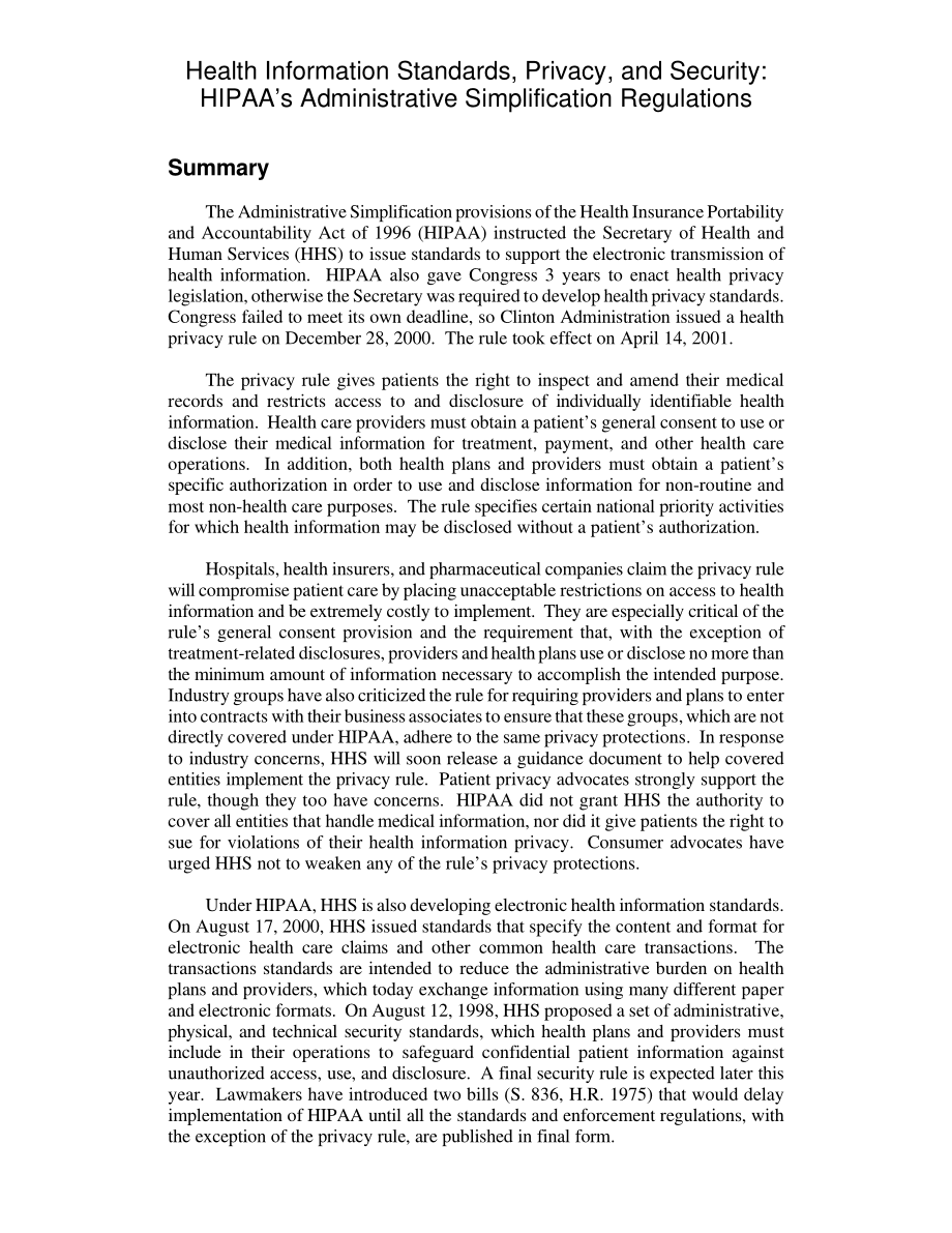 [20010614]RL30620_健康信息标准、隐私和安全：HIPAA的行政简化条例.pdf_第2页