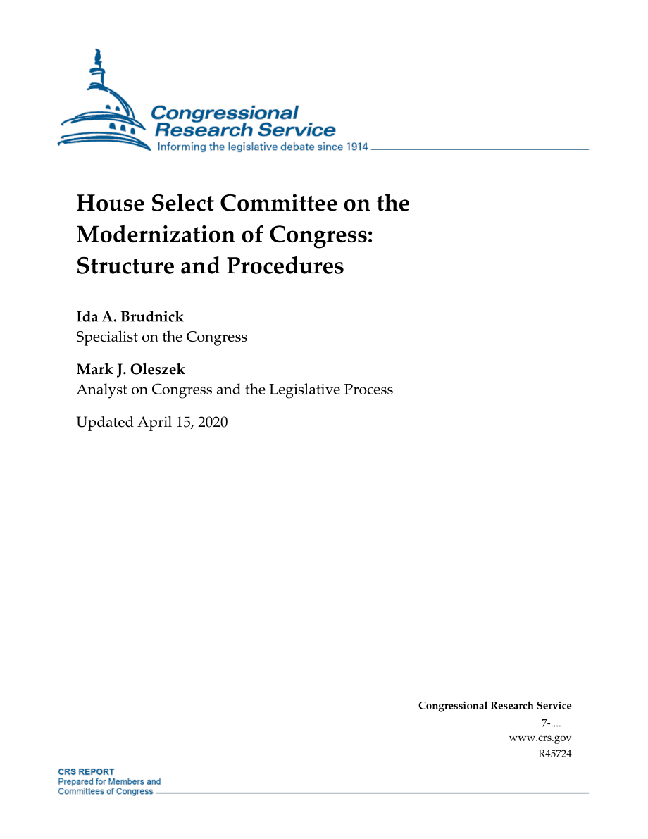 [20200415]R45724_众议院国会现代化特别委员会：结构和程序.pdf_第1页