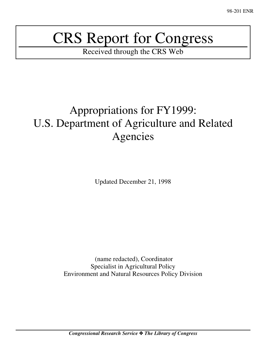 [19981221]98-201_Appropriations for FY 1999：美国农业部及相关机构.pdf_第1页