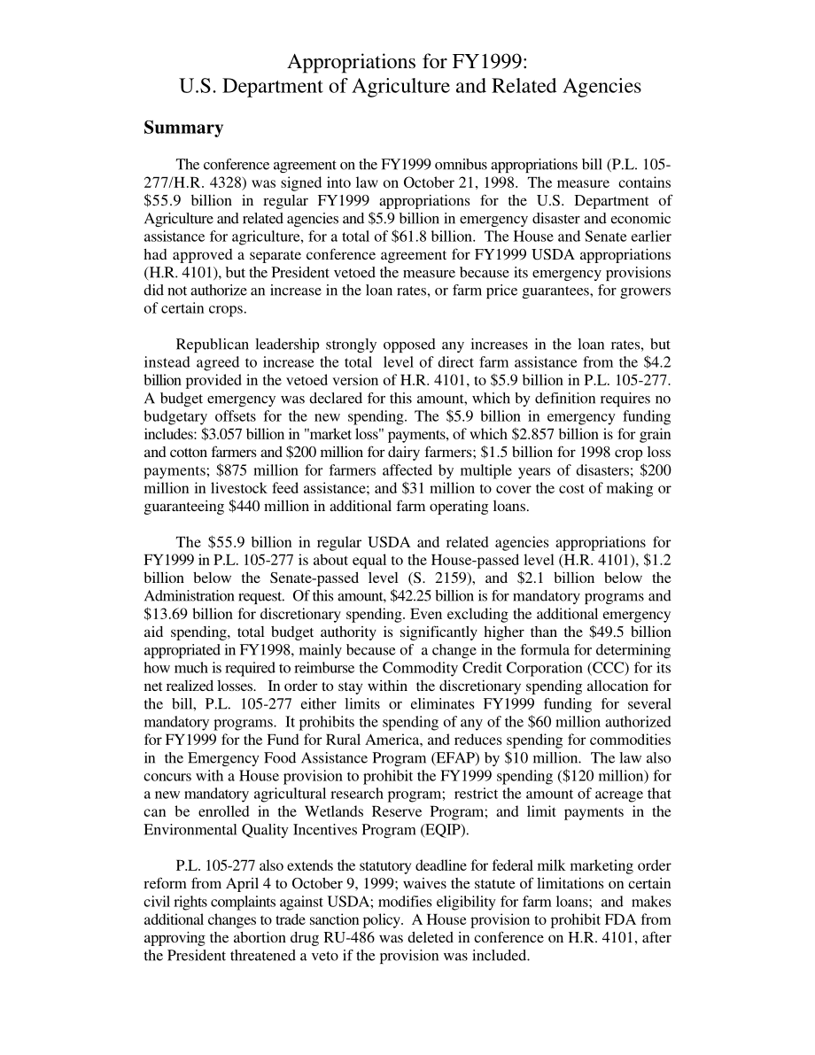 [19981221]98-201_Appropriations for FY 1999：美国农业部及相关机构.pdf_第3页