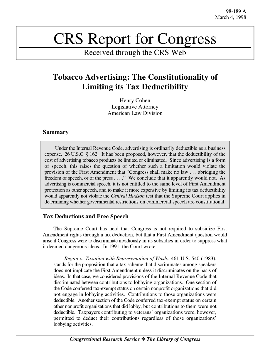 [19980304]98-189A_烟草广告：限制其税收减免的合宪性.pdf_第1页