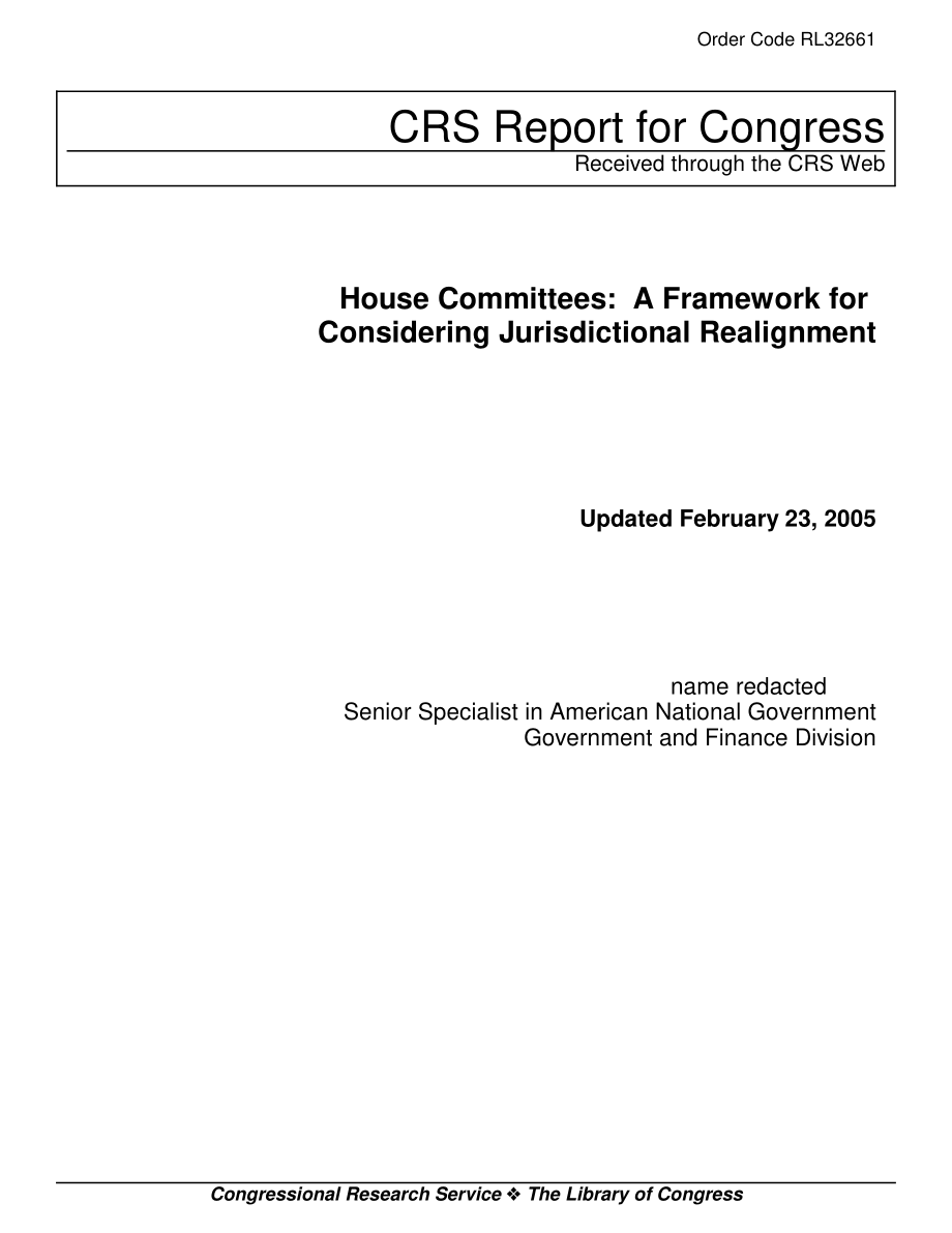 [20050223]RL32661_众议院委员会：考虑管辖权调整的框架.pdf_第1页
