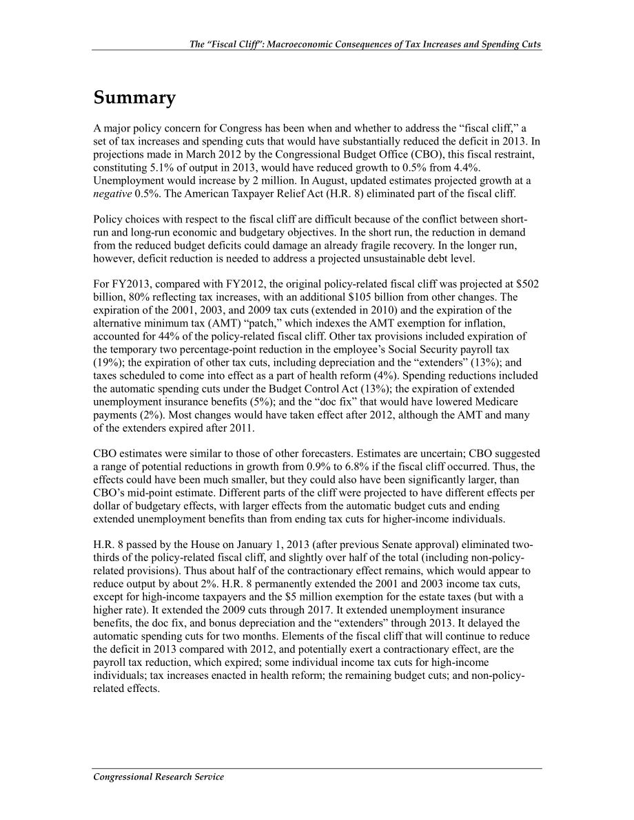 [20130109]R42700_“财政悬崖”：增税和削减开支的宏观经济后果.pdf_第2页