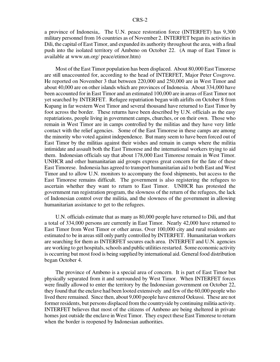 [19991105]RS20360_东帝汶： Humanitarian Emergency and International Assistance.pdf_第2页