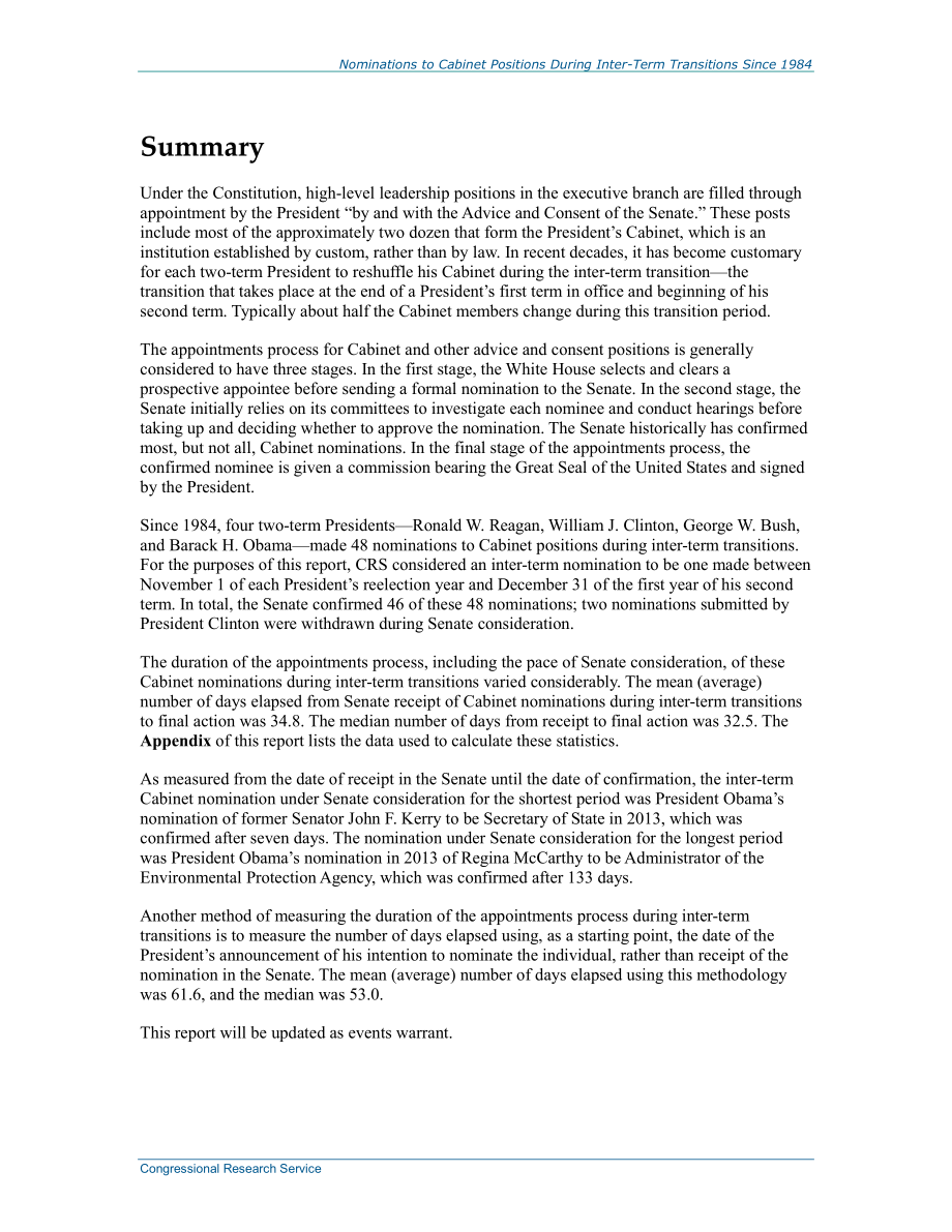 [20140730]R42963_1984年以来任期过渡期间的内阁职位提名.pdf_第2页