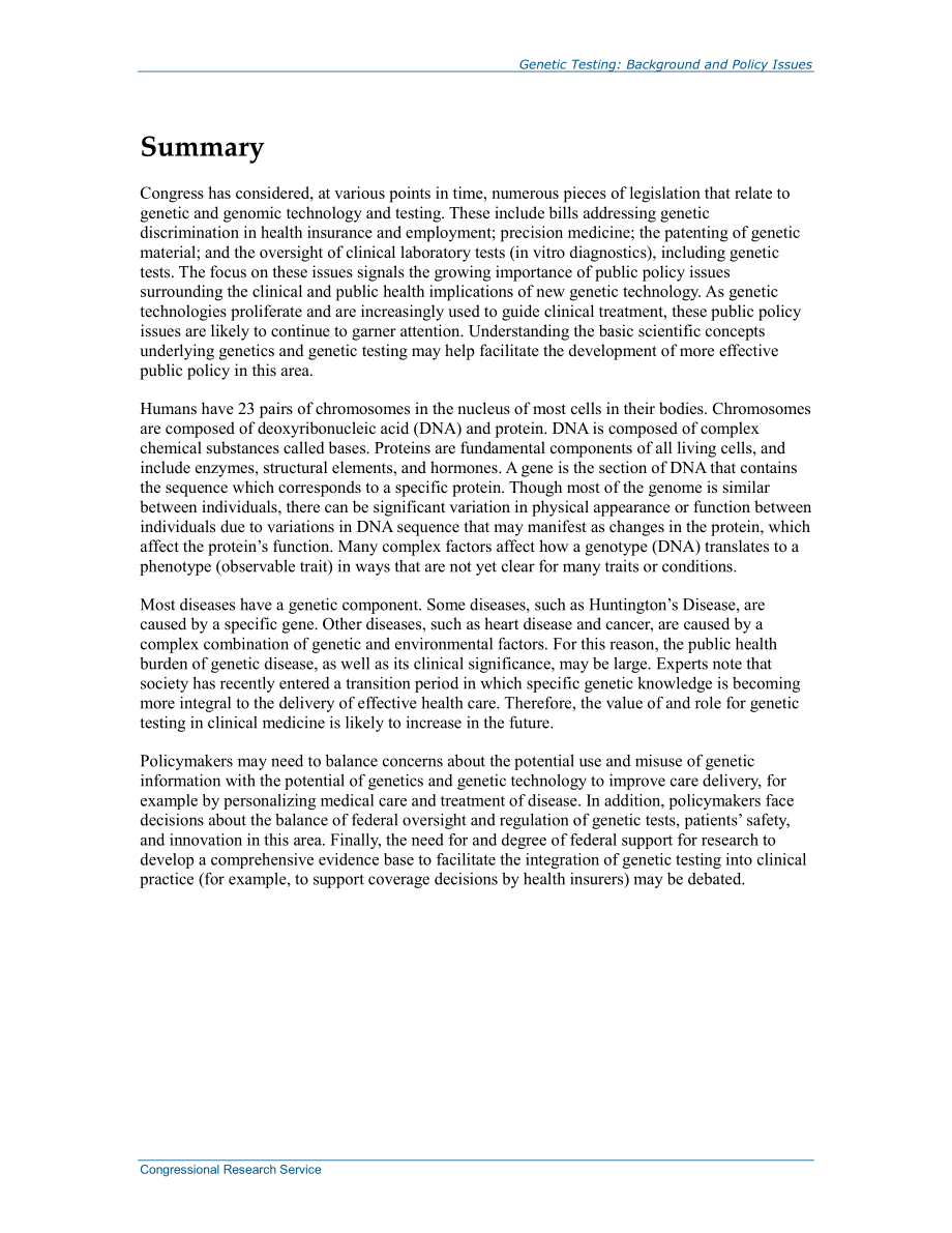 [20150302]RL33832_基因检测：背景和政策问题.pdf_第2页