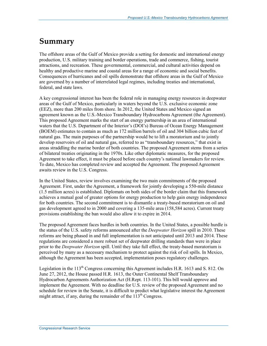[20130829]R43204_拟议的美国-墨西哥跨界碳氢化合物协议：国会背景和议题.pdf_第2页