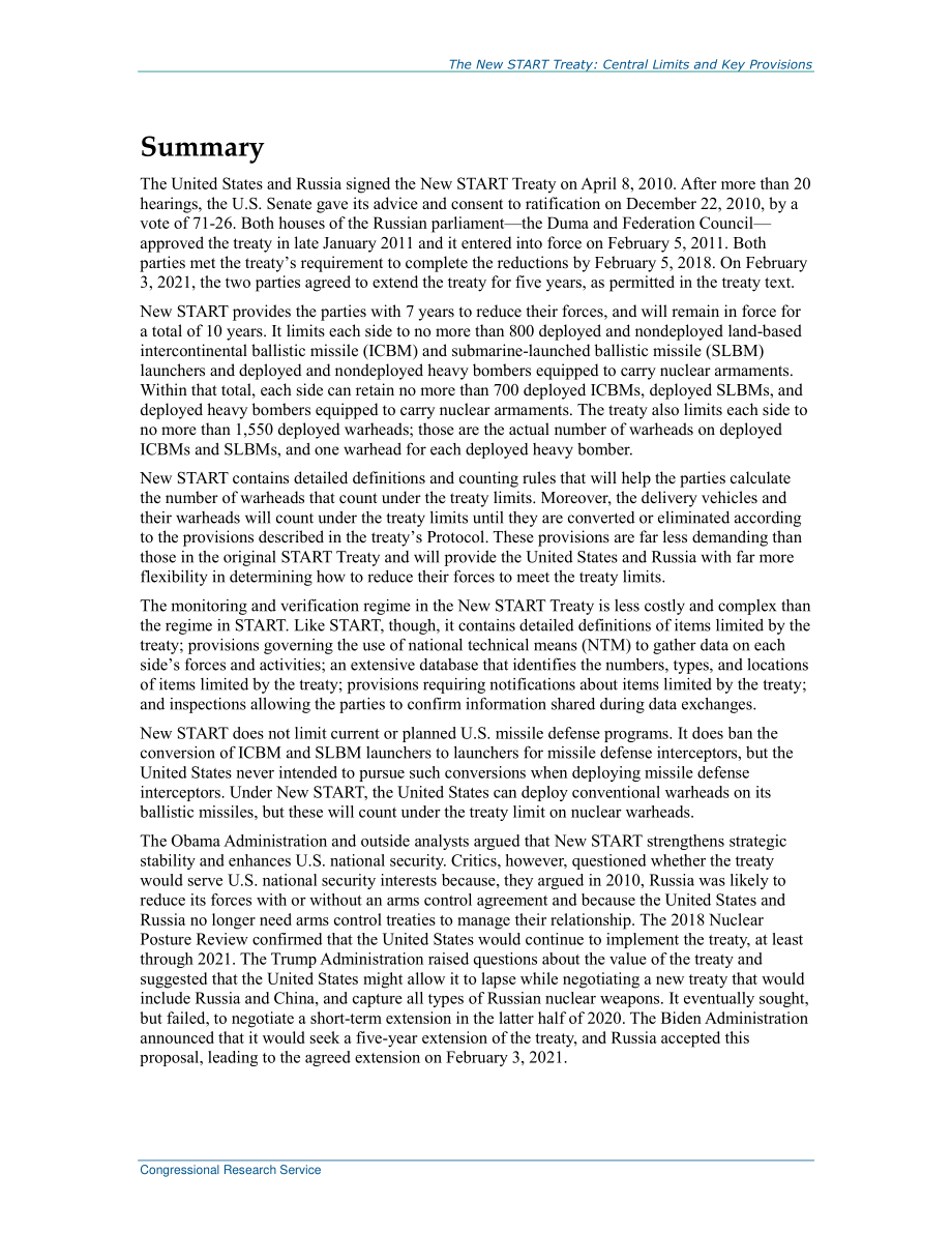 [20220202]R41219_新的《削减战略武器条约》：中央限制和关键规定.pdf_第2页