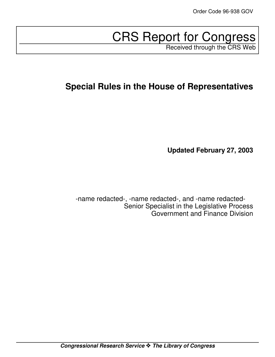 [20030227]96-938_众议院的特别规则.pdf_第1页