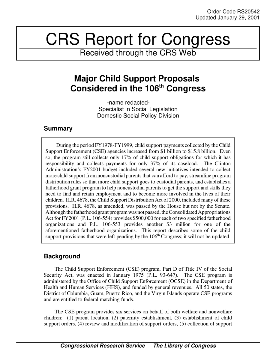 [20010129]RS20542_第106届国会审议的主要儿童抚养提案.pdf_第1页