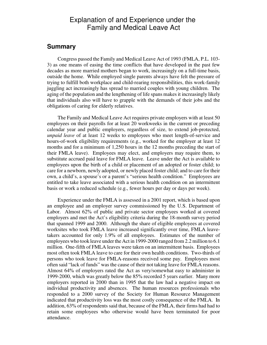 [20030207]RL30893_《家庭和病假法》的解释和经验.pdf_第2页