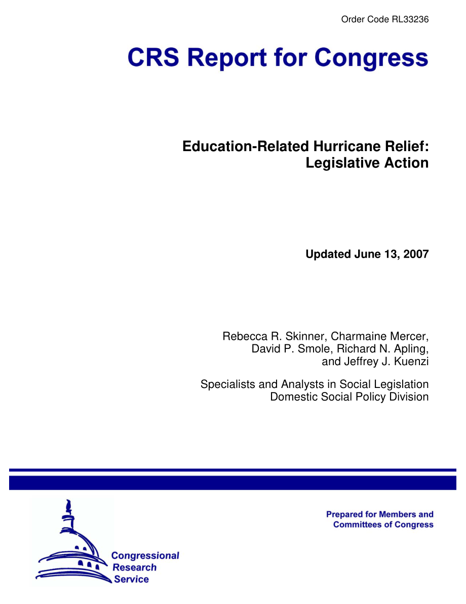[20070613]RL33236_教育相关飓风救援：立法行动.pdf_第1页
