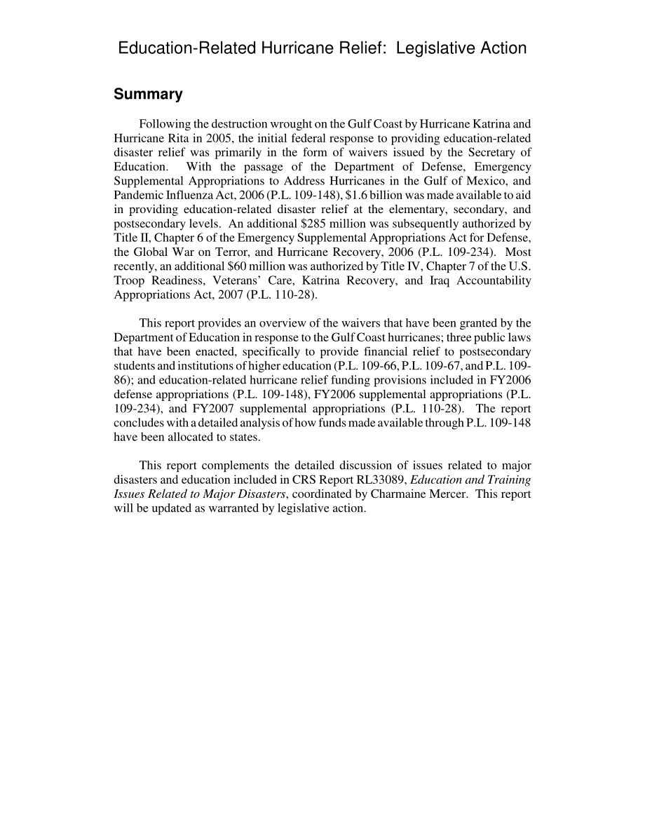 [20070613]RL33236_教育相关飓风救援：立法行动.pdf_第2页