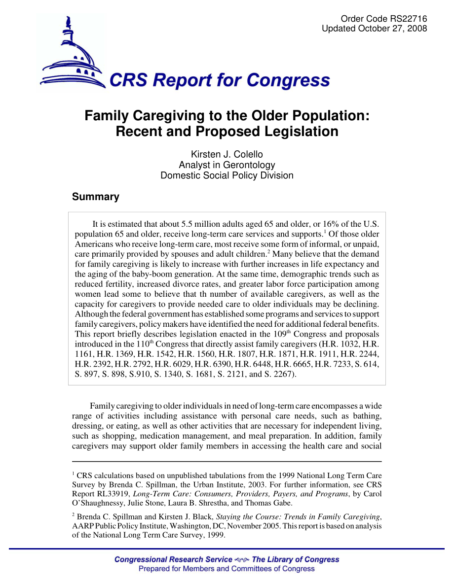 [20081027]RS22716_老年人的家庭护理：最近和拟议的立法.pdf_第1页