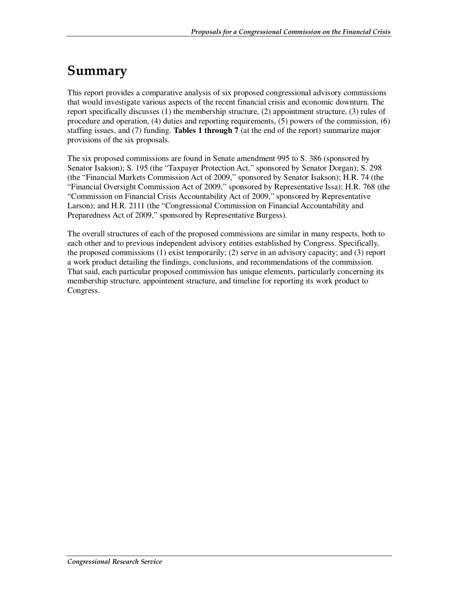 [20090429]R40553_关于成立国会金融危机委员会的建议：比较分析.pdf_第2页