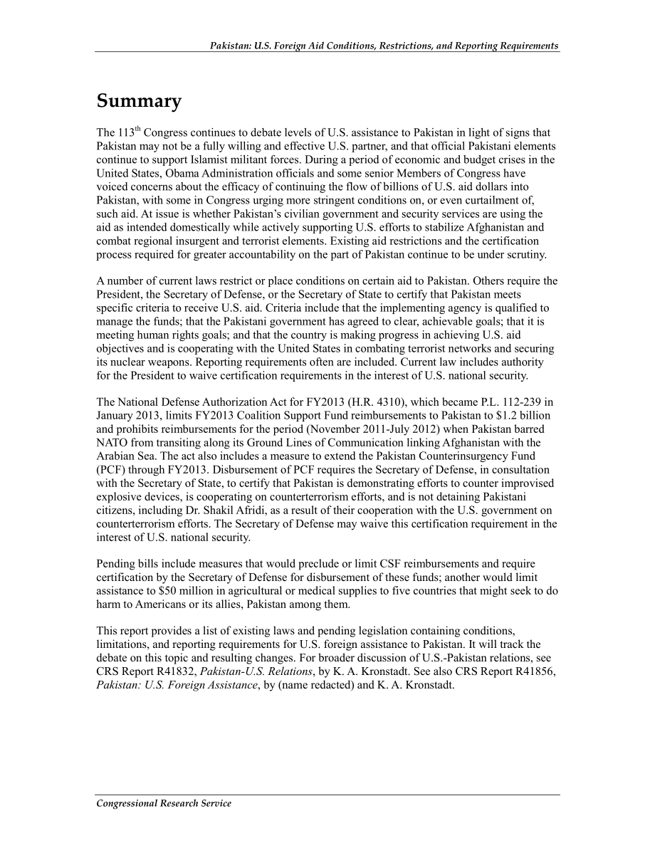 [20130912]R42116_巴基斯坦：美国对外援助条件、限制和报告要求.pdf_第2页