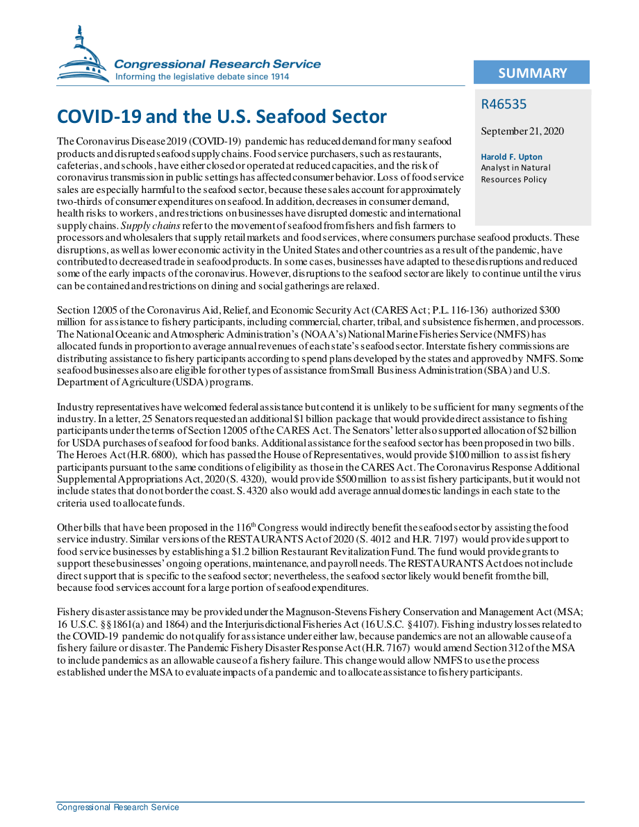 [20200921]R46535_2019冠状病毒疾病与美国海鲜行业.pdf_第2页