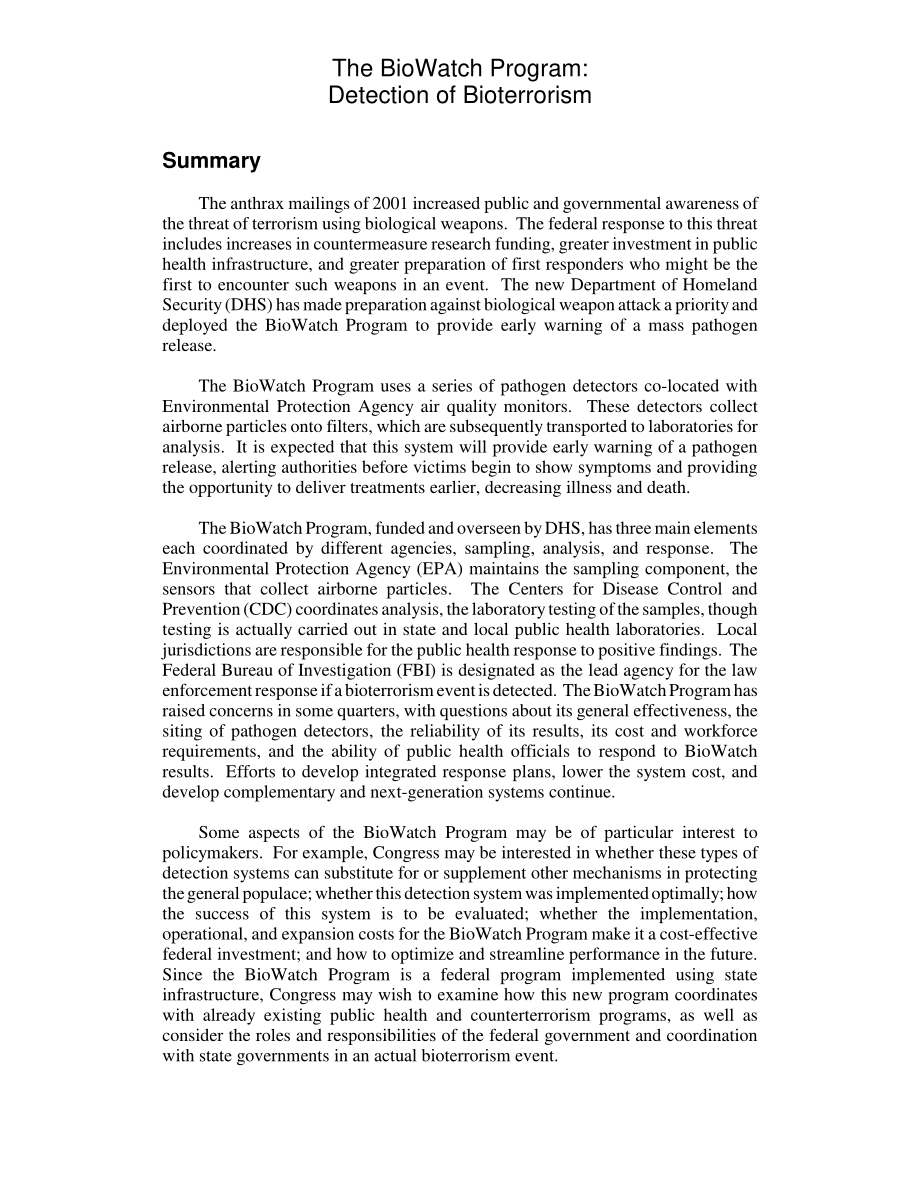 [20031119]RL32152_生物观察计划：检测生物恐怖主义.pdf_第2页