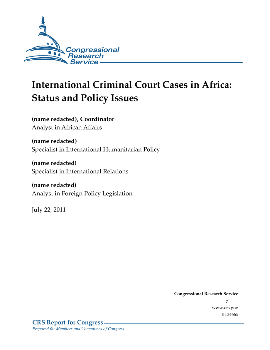 [20110722]RL34665_非洲国际刑事法院案件：现状和政策问题.pdf_第1页