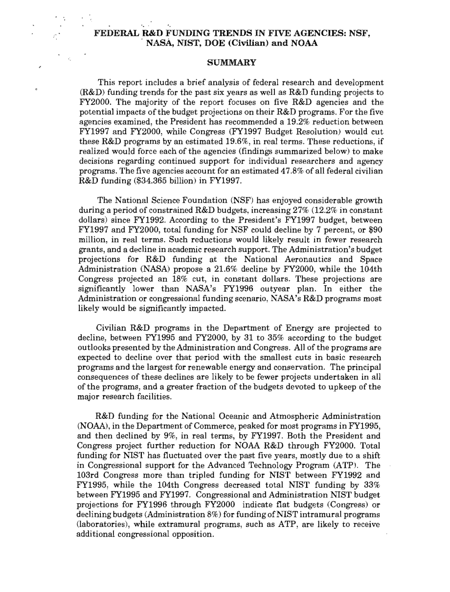 [19970117]97-126_五个机构的联邦研发资金趋势：NSF、NASA、NIST、DOE（民用）和NOAA.pdf_第2页