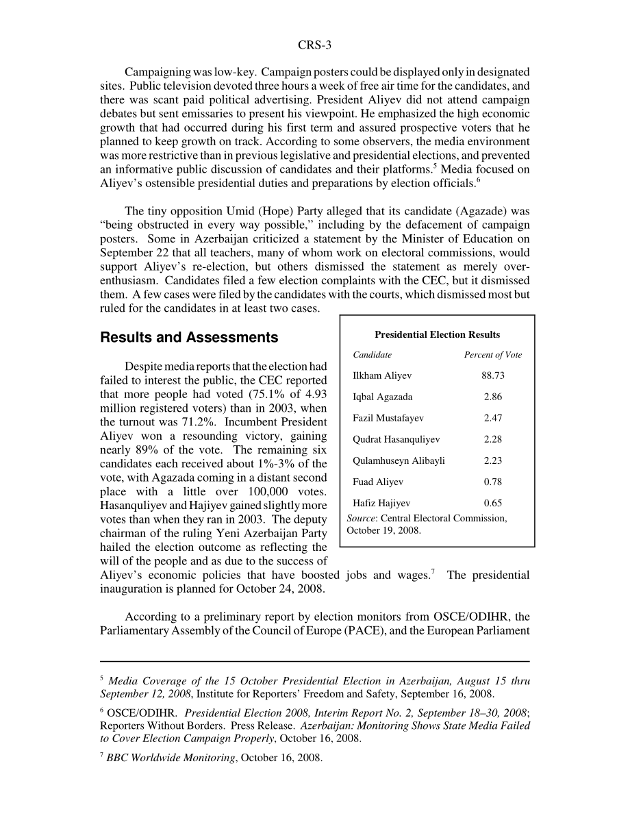 [20081027]RS22977_阿塞拜疆2008年10月总统选举：结果和影响.pdf_第3页
