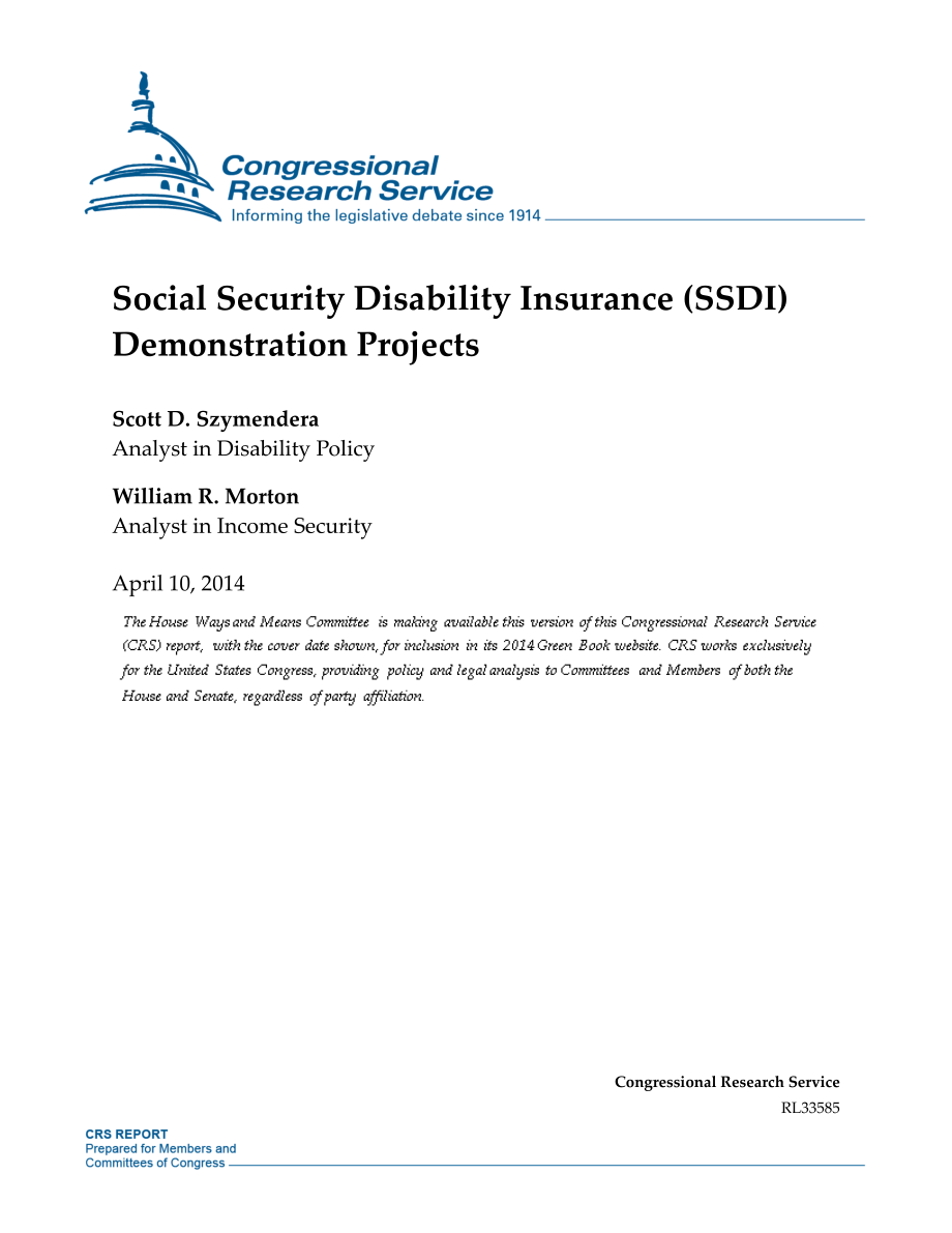[20140410]RL33585_社会保障残疾保险（SSDI）示范项目.pdf_第1页
