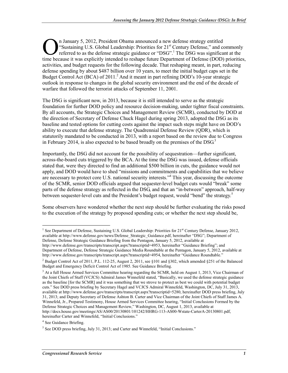 [20130813]R42146_评估2012年1月国防战略指南（DSG）：简言之.pdf_第2页