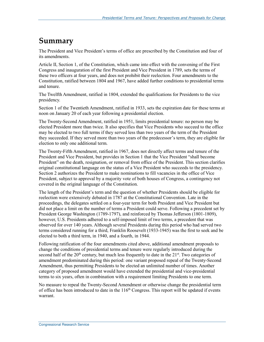 [20190415]R40864_总统任期：变革的观点和建议.pdf_第2页