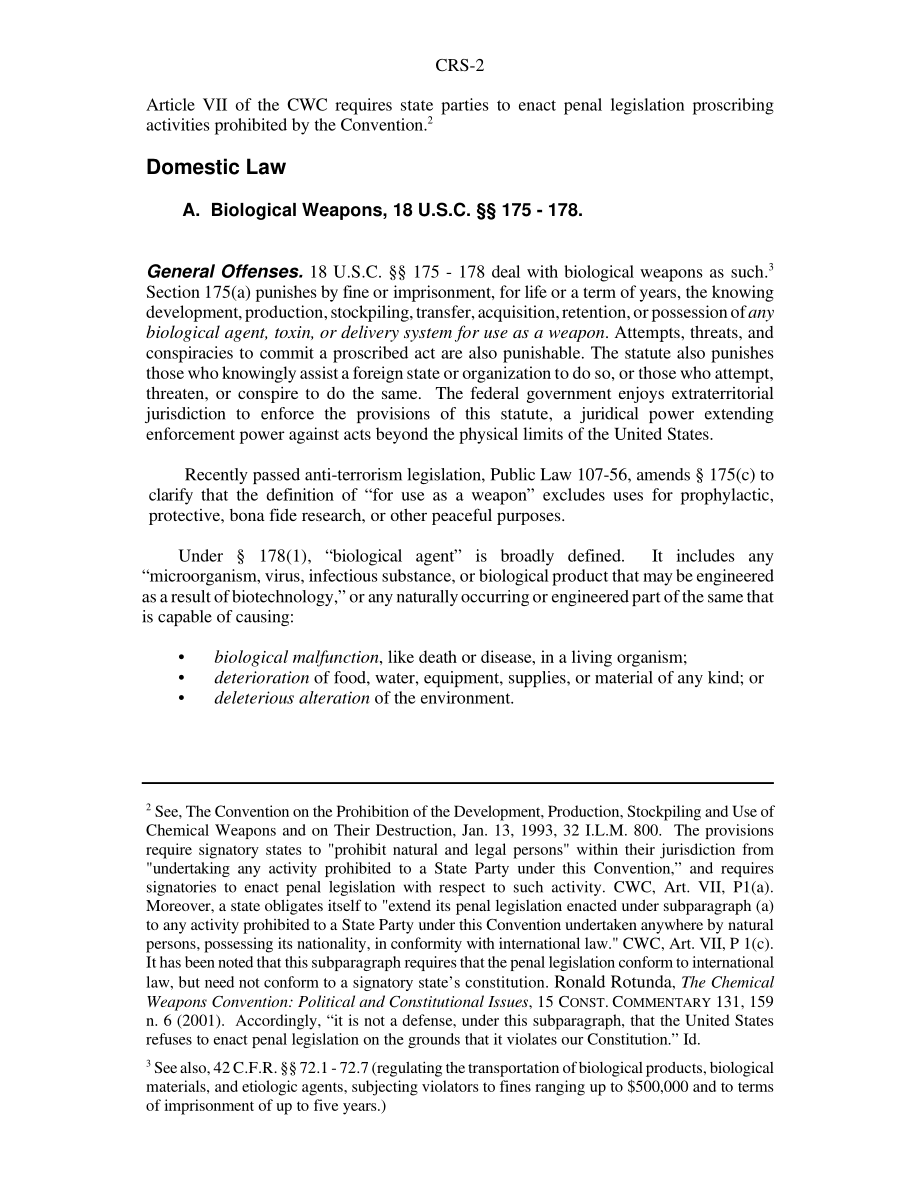 [20010913]RS21060_生物和化学武器：刑事制裁和联邦法规.pdf_第2页