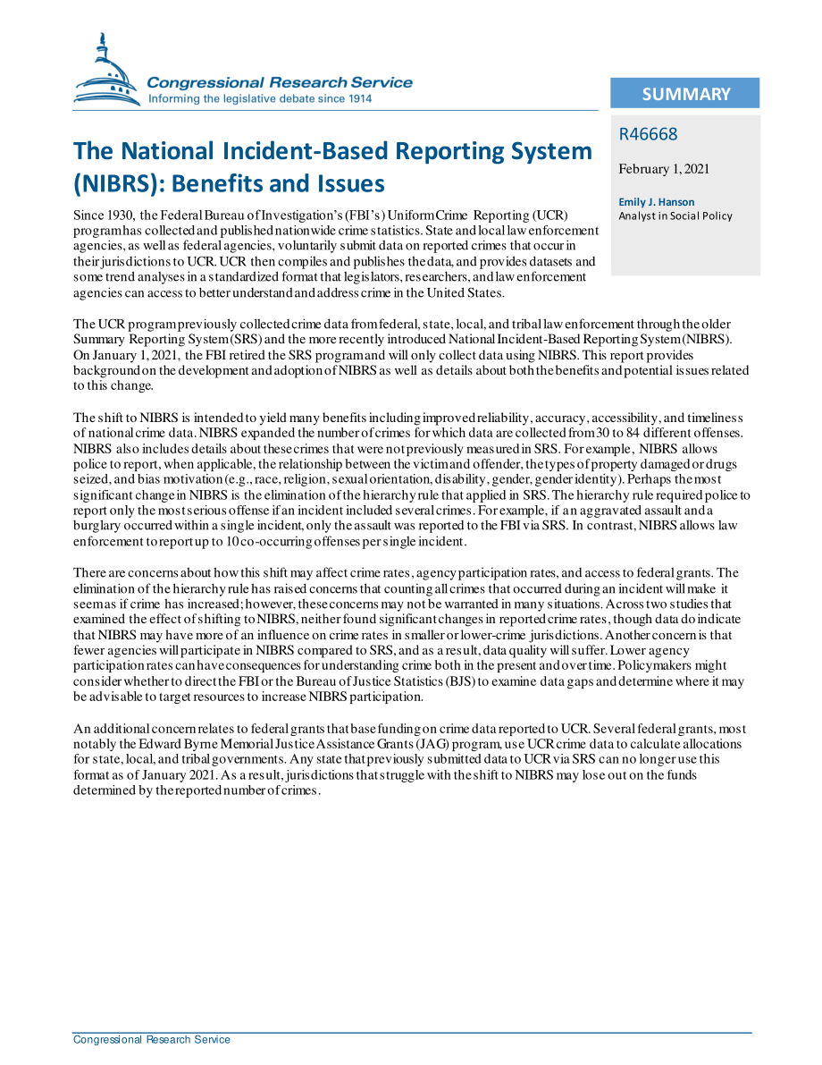 [20210201]R46668_国家事故报告系统（NIBRS）：好处和问题.pdf_第2页