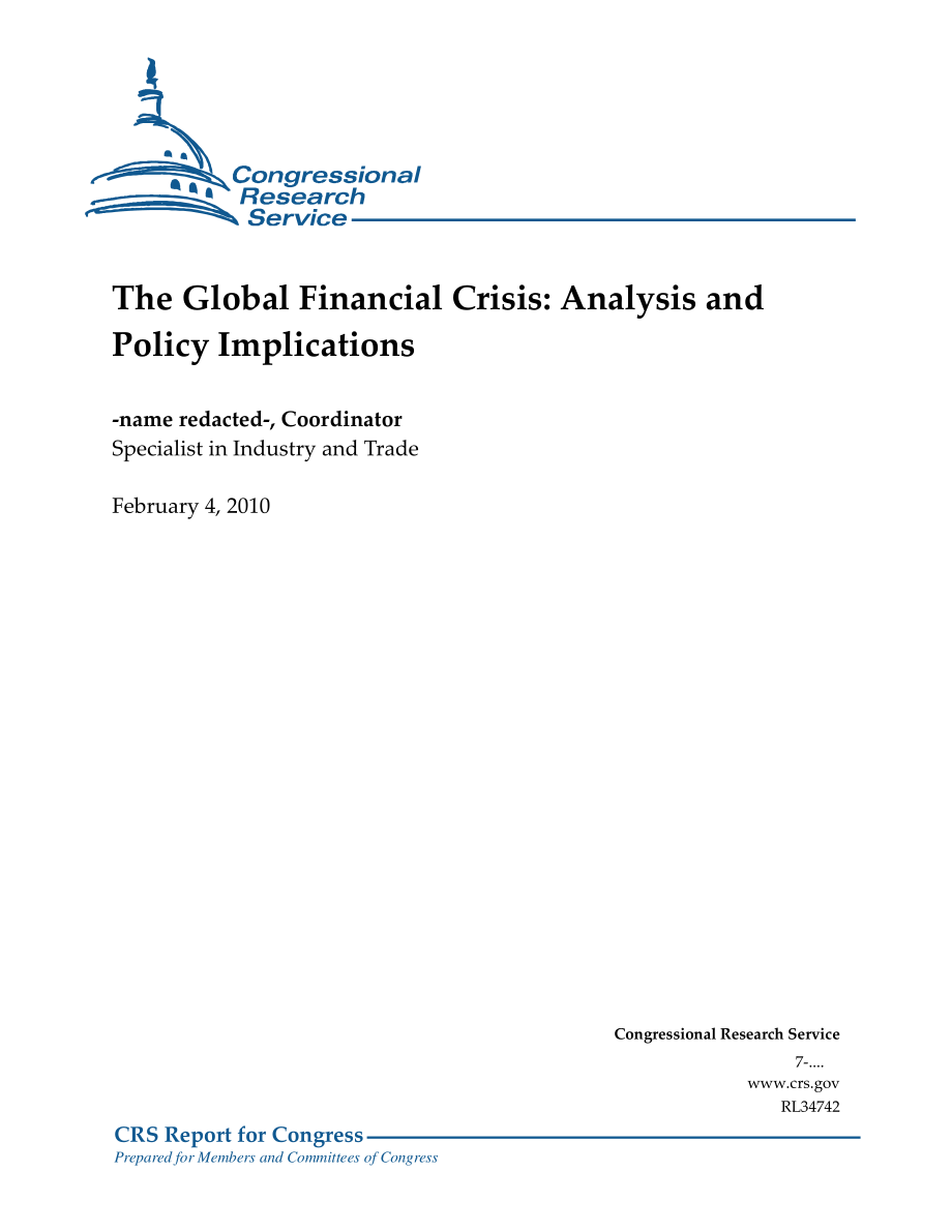 [20100204]RL34742_全球金融危机：分析和政策影响.pdf_第1页