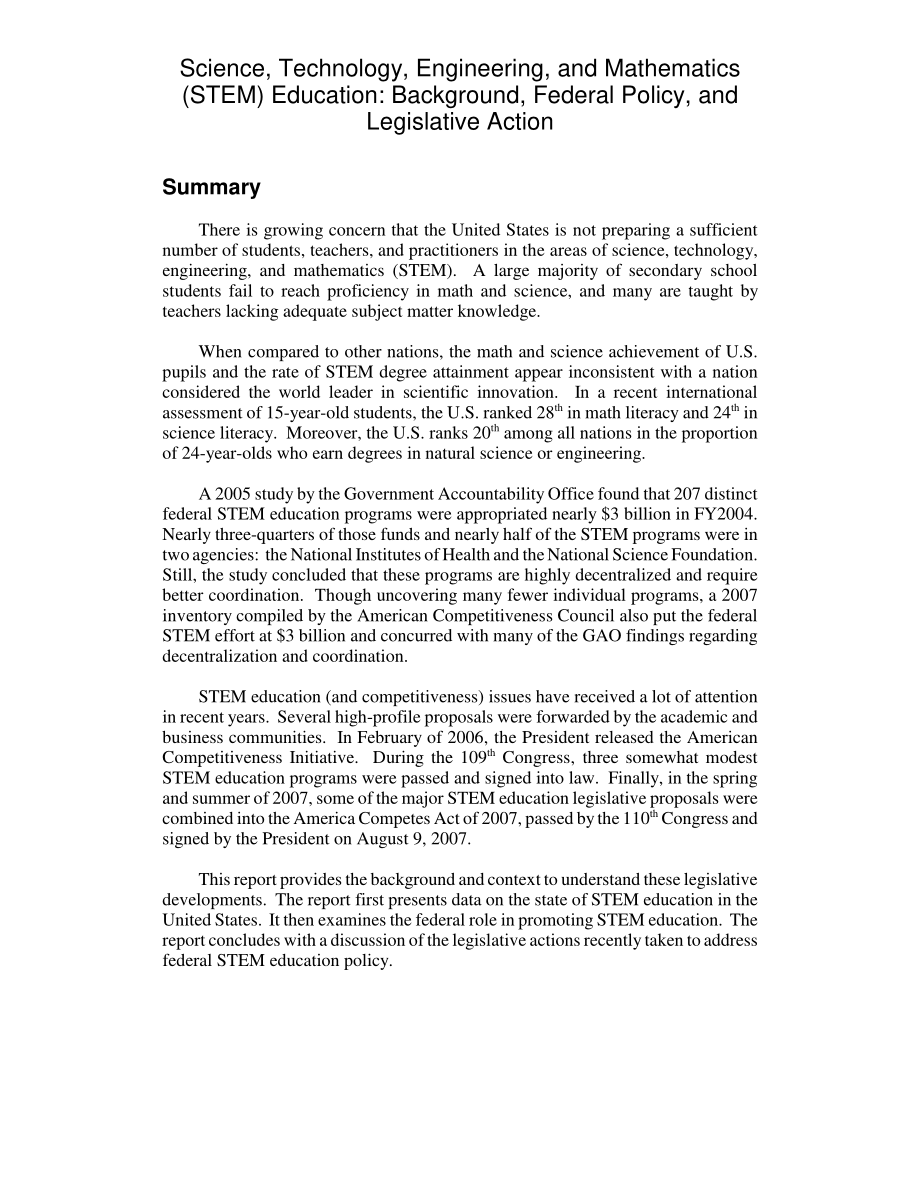 [20080321]RL33434_科学、技术、工程和数学（STEM）教育：背景、联邦政策和立法行动.pdf_第2页