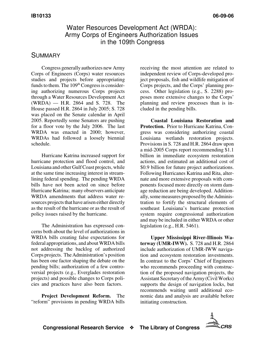 [20060609]IB10133_《水资源开发法》（WRDA）：美国陆军工程兵团第109届国会授权问题.pdf_第3页