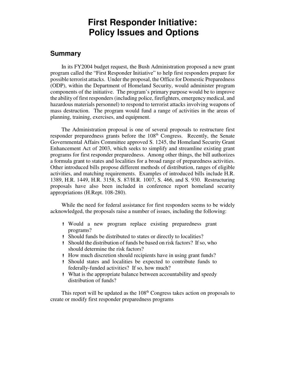 [20030929]RL31475_第一响应者倡议：政策问题和选择.pdf_第2页