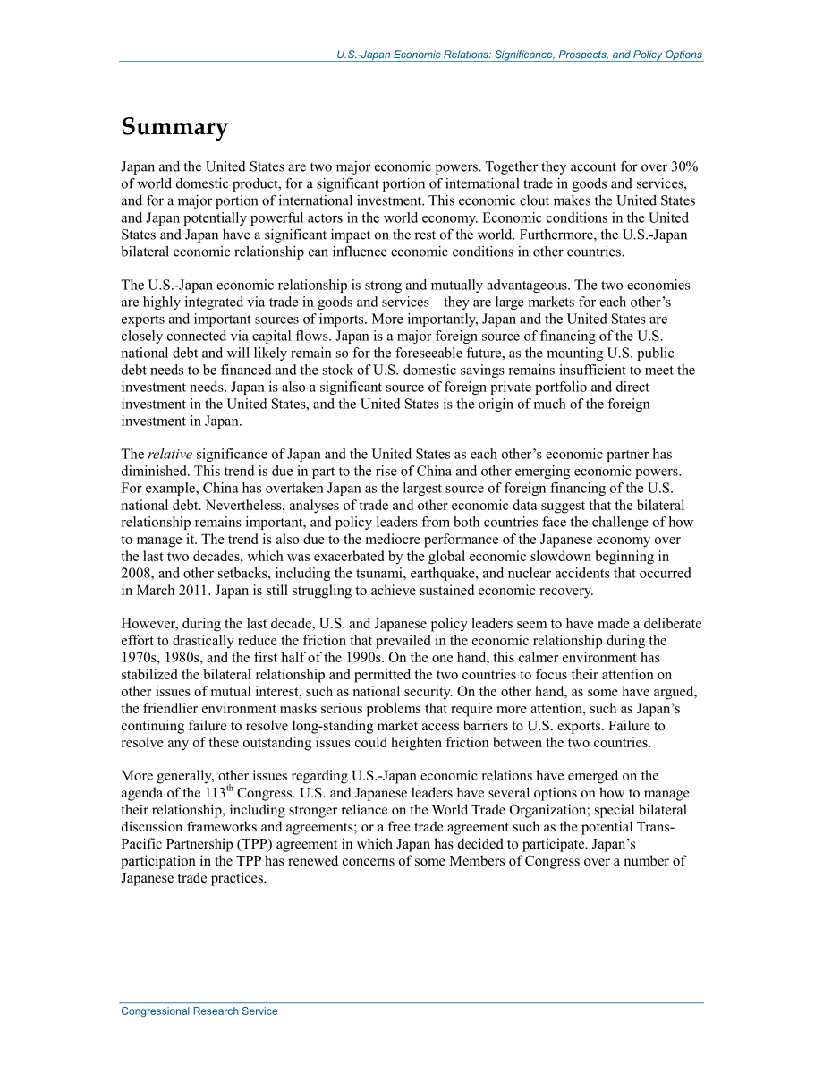 [20140218]RL32649_美日经济关系：重要性、前景和政策选择.pdf_第2页