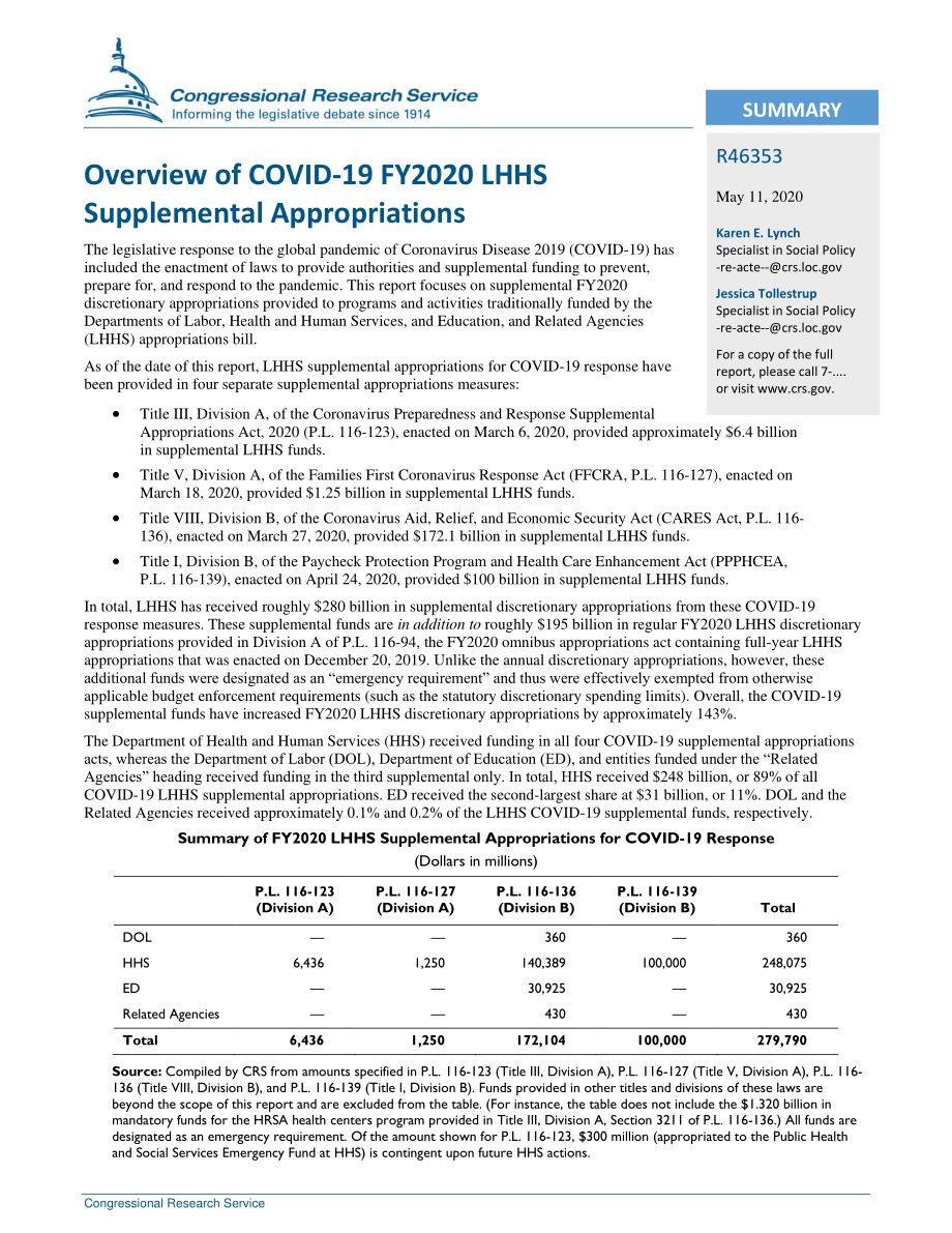 [20200511]R46353_新冠病毒-19：2020财年LHHS补充拨款概述.pdf_第2页