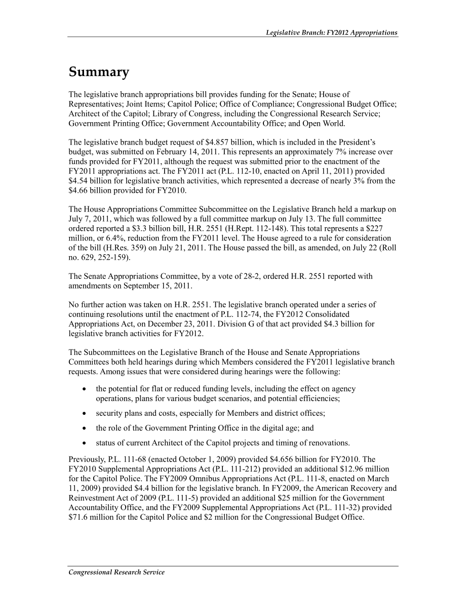 [20120131]R41870_立法部门：2012财年拨款.pdf_第2页