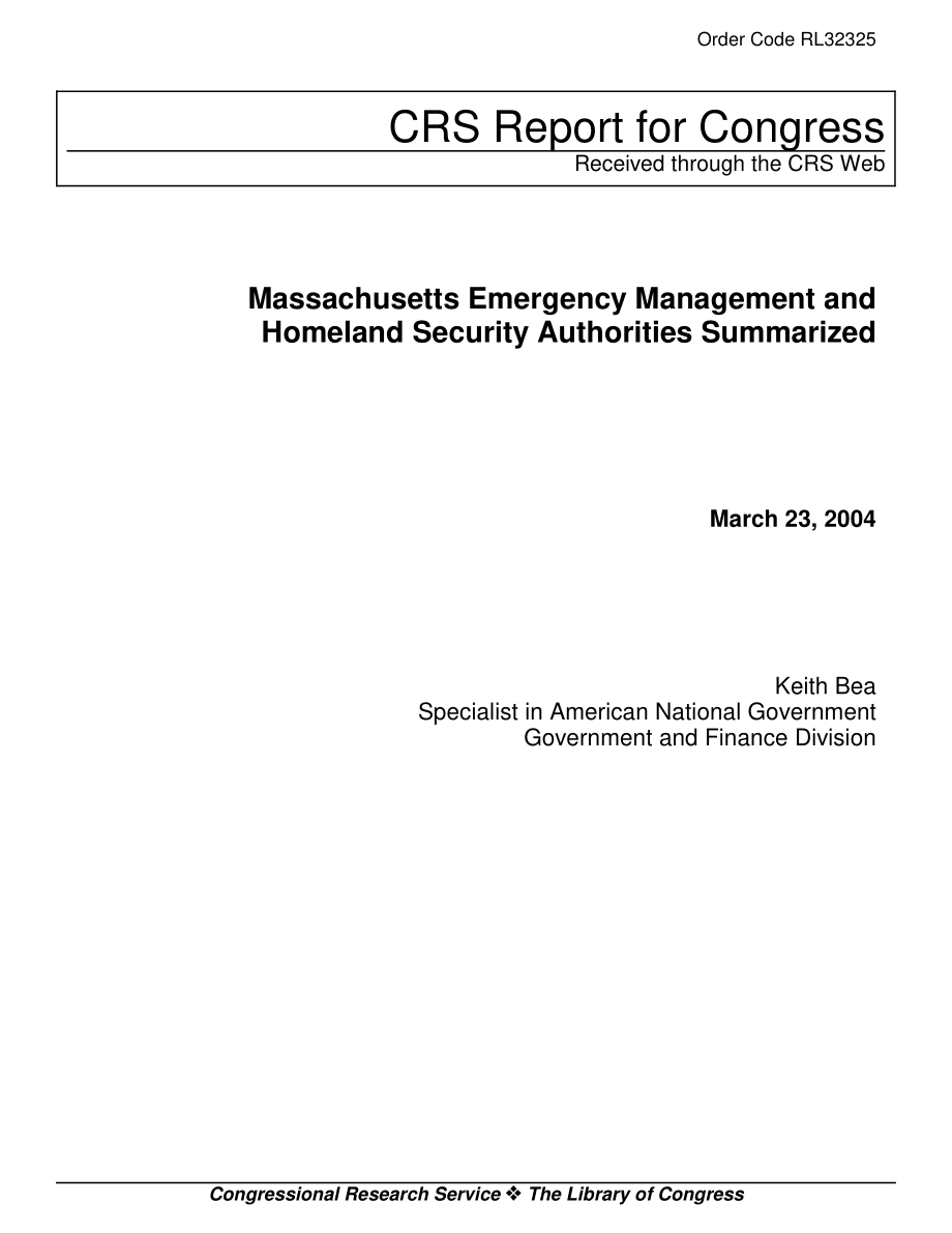 [20040323]RL32325_马萨诸塞州应急管理和国土安全局总结.pdf_第1页