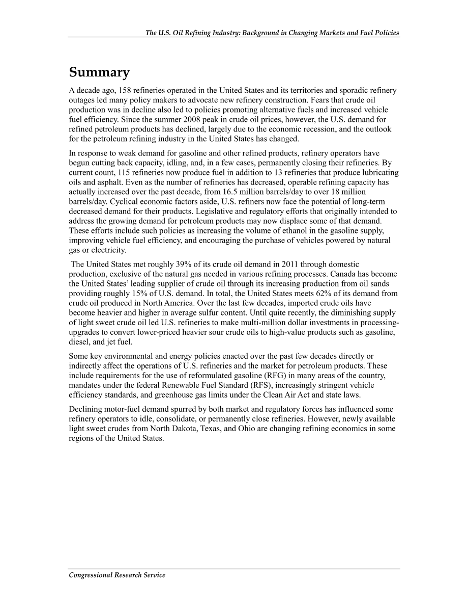 [20121227]R41478_美国炼油业：市场和燃料政策变化的背景.pdf_第2页