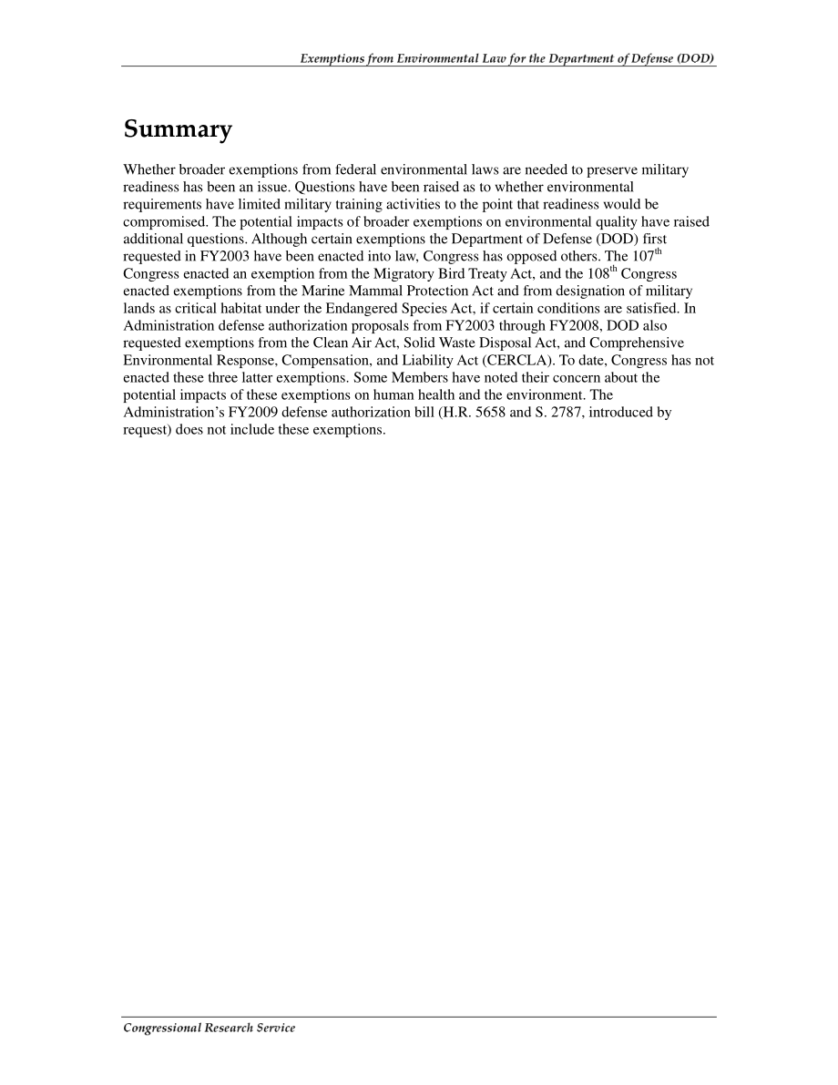 [20080501]RS22149_国防部（DOD）环境法豁免.pdf_第2页