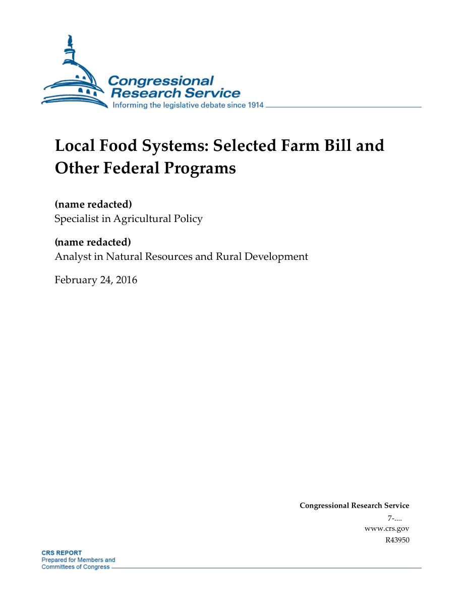 [20160224]R43950_当地食品系统：选定的农业法案和其他联邦计划.pdf_第1页