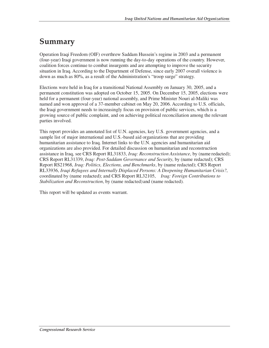 [20080718]RL31766_伊拉克：联合国和人道主义援助组织.pdf_第2页