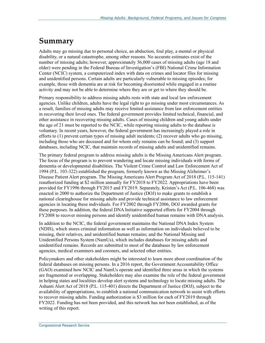 [20190823]RL34616_失踪成年人：背景、联邦计划和国会议题.pdf_第2页