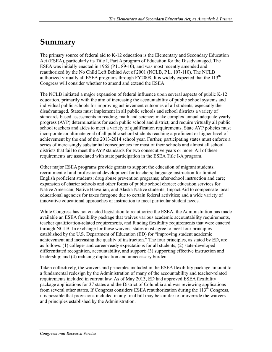 [20130606]RL33960_经《不让一个孩子掉队法》修订的《初等和中等教育法》：基础.pdf_第2页