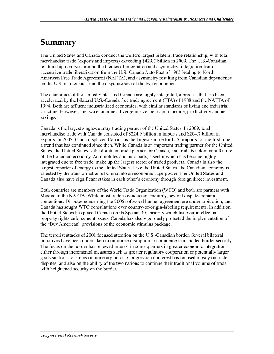 [20110914]RL33087_美国-加拿大贸易和经济关系：前景和挑战.pdf_第2页